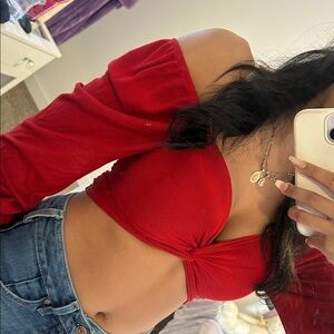 Active USA Red Off-Shoulder Crop Top